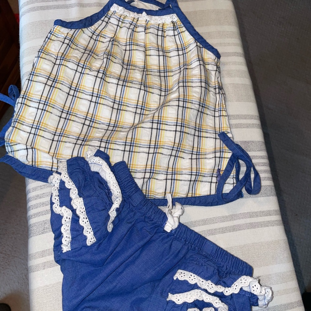 Well Dressed Wolf Blue and Yellow Plaid Kids Matching Set Sz 24 mos